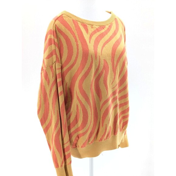 Seed to Style 100% Organic Cotton Orange Zebra Print Round Neck Sweater Size L - Picture 1 of 7